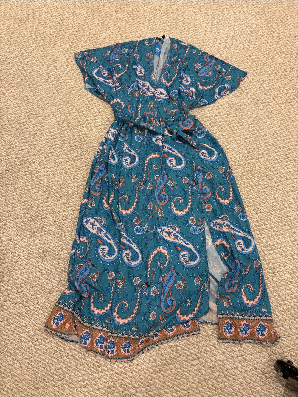 Teal Paisley Wrap dress cupshe